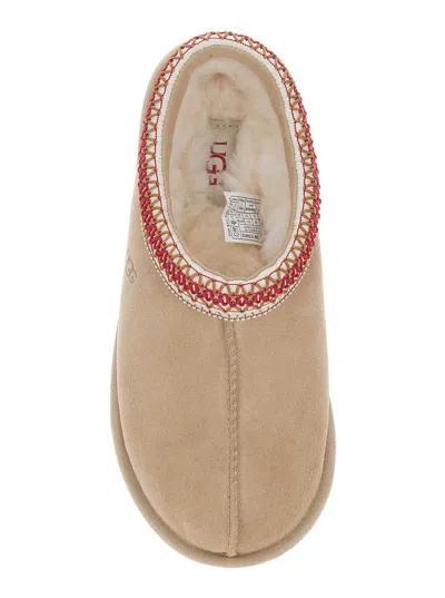 Ugg Tasman Ii Beige Mules With Round Toe And Embroidered Detail In Leather Woman In Nude