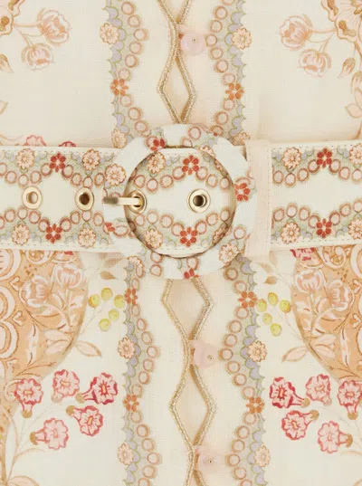 Zimmermann Daylight Multicolor Midi Dress With Long Puffed Sleeves And All-over Floral Print In Linen Woman In Multi