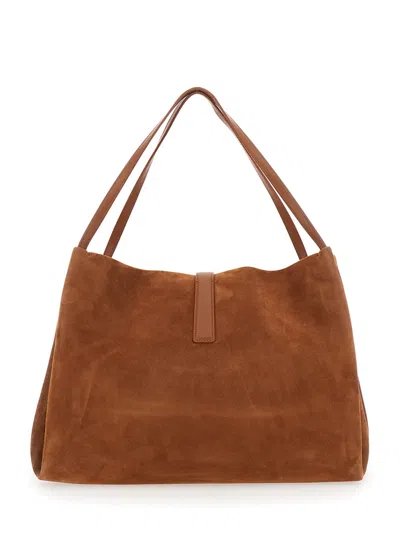 Ferragamo Brown Shoulder Bag With Two Top Handles And Gancini Plaque On The Front In Suede Woman In Brown