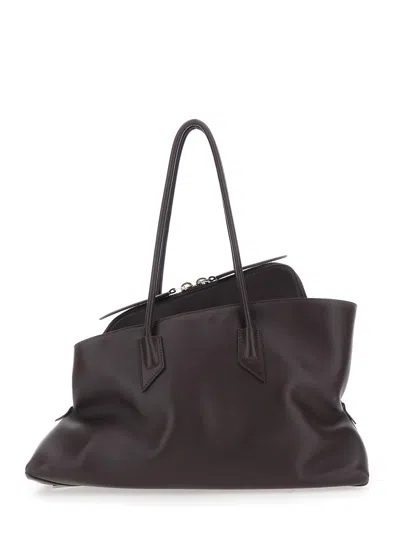 Attico La Passeggiata Medium Brown Shoulder Bag With Two Top Handles And Top Zip Closure In Suede Woman In Brown