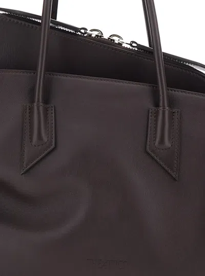 Attico La Passeggiata Medium Brown Shoulder Bag With Two Top Handles And Top Zip Closure In Suede Woman In Brown
