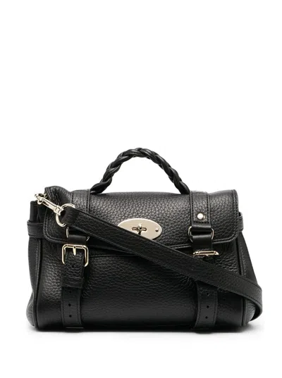 Mulberry Alexa Black Mini Handbag With Adjustable And Removable Shoulder Strap And Braided Handle In Grained  In Black