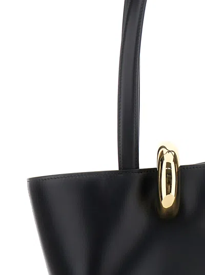 Jacquemus Le Bambola Moyen Black Shoulder Bag With Front Metal Ring Closure And Embossed Logo Lettering On The In Black