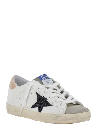 Golden Goose Superstar White Low Top Sneakers With Glittered Star Patch And Laminated Heel With Logo Lettering In In Multi