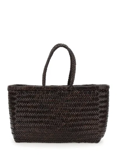Dragon Diffusion Bamboo Triple Jump Brown Tote Bag In Woven Leather Woman In Brown