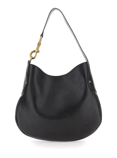 Mulberry Hackney Black Shoulder Bag With Shoulder Strap With Snap Hook In Leather Woman In Black