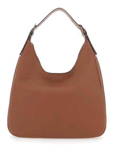 Michael Michael Kors Nolita Large Brown Shoulder Bag With Logo Lettering On The Front In Leather Woman In Brown