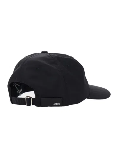 Amiri Men Black Baseball Cap With With Logo Lettering Embroidery In Tech Fabric Man In Black
