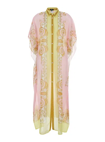 Versace Multicolor Caftan With Button Closure And All-over Geometric Print In Fabric Woman In Multi