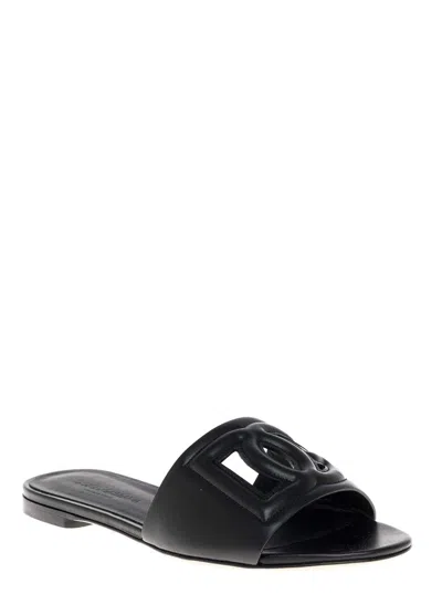 Dolce & Gabbana Women Dg Logo Leather Sandals In Black