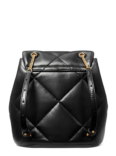 Tory Burch Kira Black Backpack With Metallic Logo Plate On The Front In Quilted Leather Woman In Black