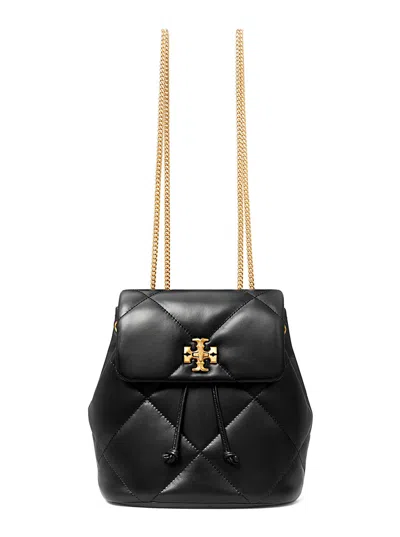 Tory Burch Kira Black Backpack With Metallic Logo Plate On The Front In Quilted Leather Woman In Black