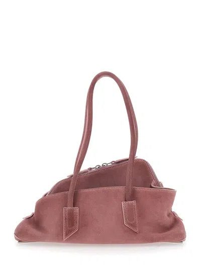 Attico La Passeggiata Small Pink Shoulder Bag With Two Top Handles In Suede Woman In Pink
