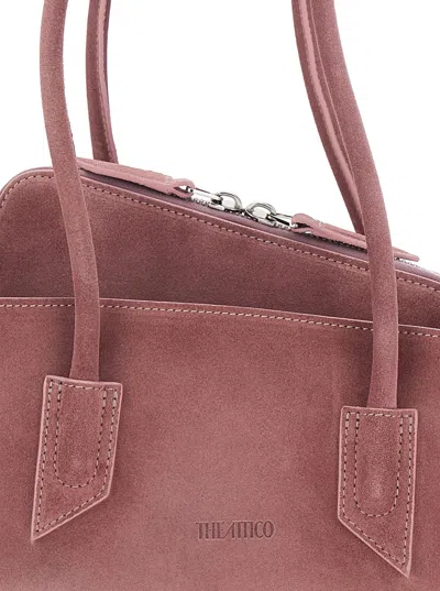Attico La Passeggiata Small Pink Shoulder Bag With Two Top Handles In Suede Woman In Pink
