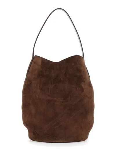 Little Liffner Belted Bucket Brown Shoulder Bag With Belt On The Front In Suede Woman In Brown
