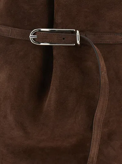 Little Liffner Belted Bucket Brown Shoulder Bag With Belt On The Front In Suede Woman In Brown