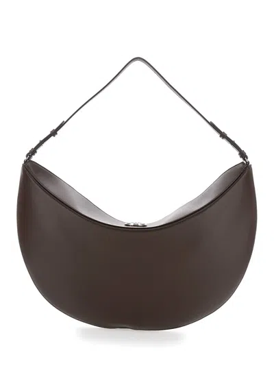 Jacquemus Le Calisso Rond Large Brown Shoulder Bag With Adjustable Strap And Embossed Logo In Leather Woman In Brown