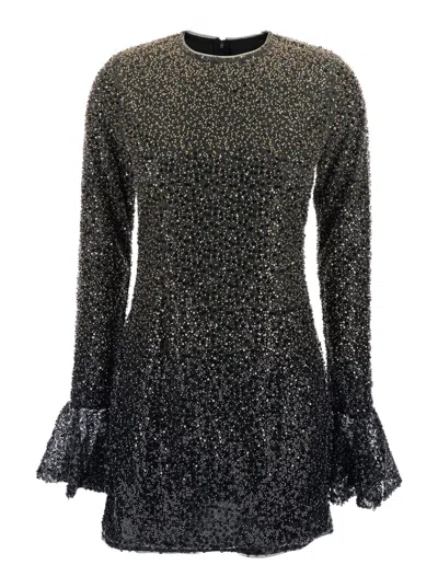 Rotate Birger Christensen Metallic Dress With All-over Beading And Flared Hems In Fabric Woman In Multi