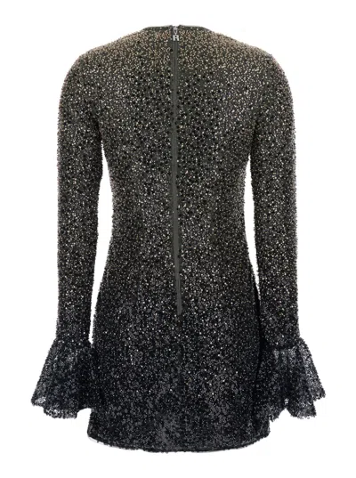 Rotate Birger Christensen Metallic Dress With All-over Beading And Flared Hems In Fabric Woman In Multi