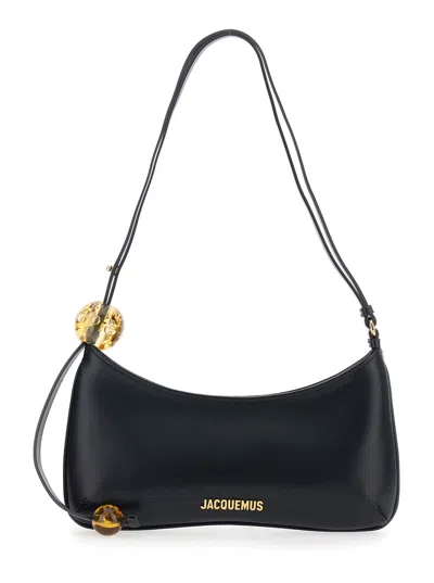 Jacquemus Le Bisou Perle Black Shoulder Bag With Logo Detail In Leather Woman In Black