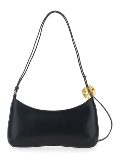 Jacquemus Le Bisou Perle Black Shoulder Bag With Logo Detail In Leather Woman In Black