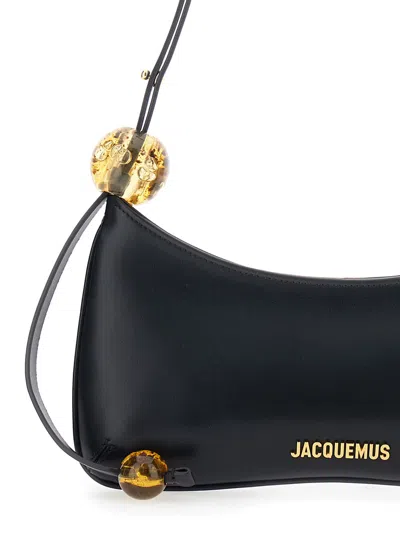 Jacquemus Le Bisou Perle Black Shoulder Bag With Logo Detail In Leather Woman In Black