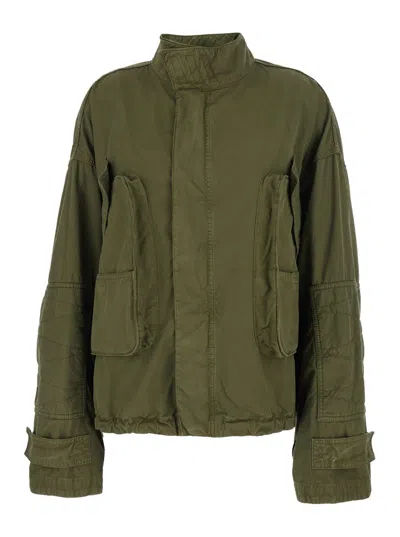 Attico Green Jacket With High Neck And Logo Patch On The Rear In Cotton Woman In Green