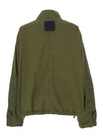 Attico Green Jacket With High Neck And Logo Patch On The Rear In Cotton Woman In Green