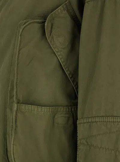 Attico Green Jacket With High Neck And Logo Patch On The Rear In Cotton Woman In Green