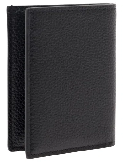 Tom Ford Black Card-wallet With Embossed Logo In Hammered Leather Man In Black