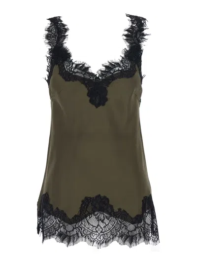 Gold Hawk Megan Green Sleeveless Top With Lace Details In Silk Woman In Green