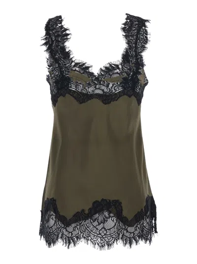 Gold Hawk Megan Green Sleeveless Top With Lace Details In Silk Woman In Green