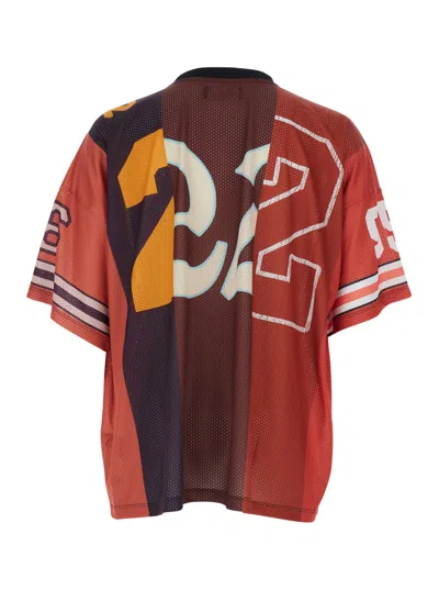 Amiri Men Red T-shirt With Maxi Graphic Print And V Neck In Tech Fabric Man In Red