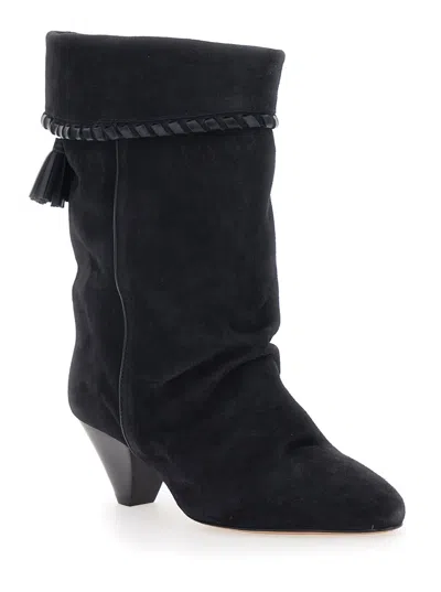 Isabel Marant Dalby Black Boots With Pointed Toe And Tassel Fringe In Suede Woman In Black