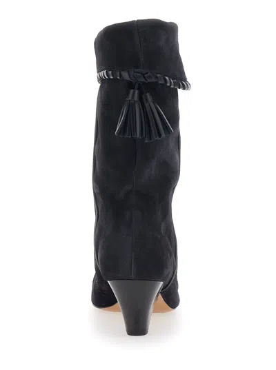 Isabel Marant Dalby Black Boots With Pointed Toe And Tassel Fringe In Suede Woman In Black