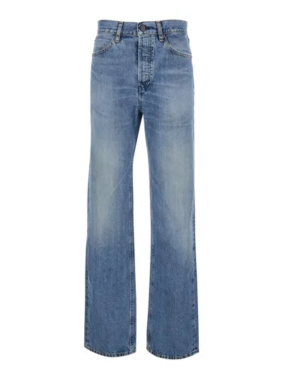 Frame The Stack Blue Jeans With Five-pocket Design And Washed Effect In Denim Woman In Blue