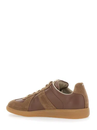 Maison Margiela Replica Brown Low Top Sneakers With Suede Details And Logo On The Tongue In Leather Woman In Brown