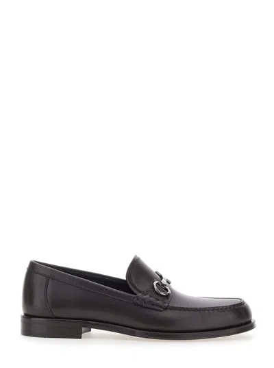 Ferragamo Brown Loafers With Metallic Gancini Detail On The Front In Leather Man