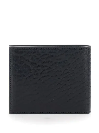 Ferragamo Revival Black Wallet With Gancini Buckle On The Front In Hammered Leather Man In Black