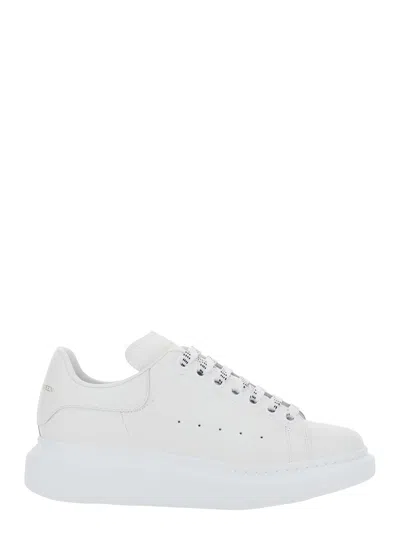 Alexander Mcqueen White Low Top Sneakers With Logo Lettering On Tongue And Heel In Leather Woman In White