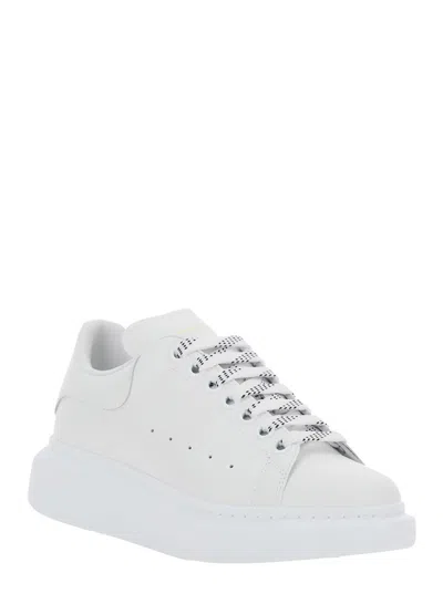 Alexander Mcqueen White Low Top Sneakers With Logo Lettering On Tongue And Heel In Leather Woman In White