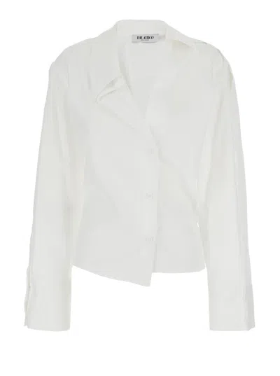 Attico White Shirt With Asymmetric Design And Buttoned Cuffs In Cotton Wo In White