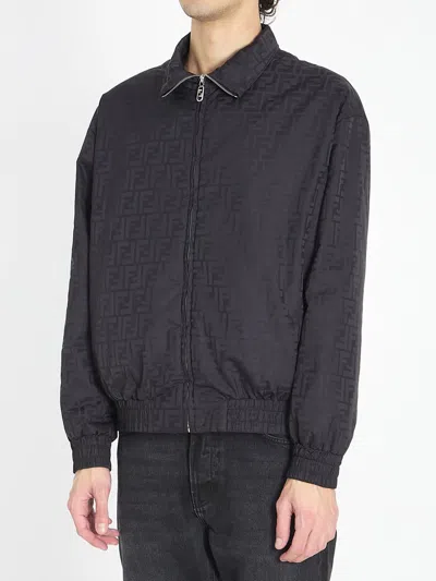 Fendi Men Black Jacket With High Neck And All-over Ff Motif In Tech Fabric Man