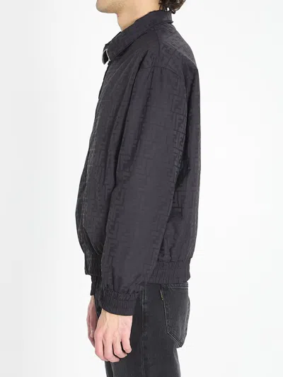 Fendi Men Black Jacket With High Neck And All-over Ff Motif In Tech Fabric Man