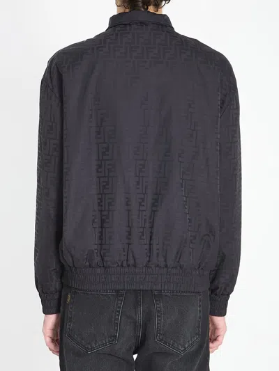 Fendi Men Black Jacket With High Neck And All-over Ff Motif In Tech Fabric Man
