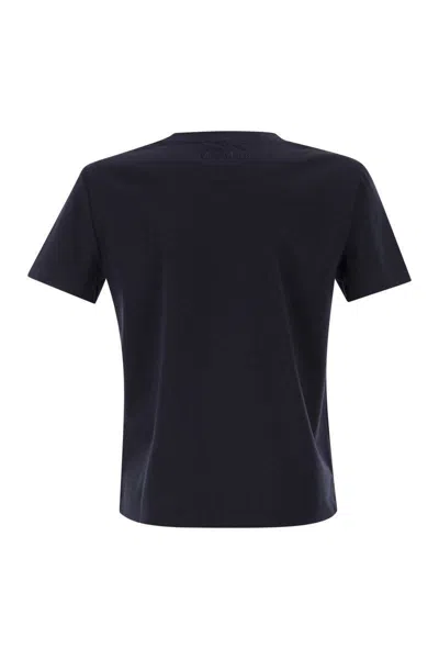 Max Mara Donata Cotton Crew Neck Short Sleeve Top In Blue