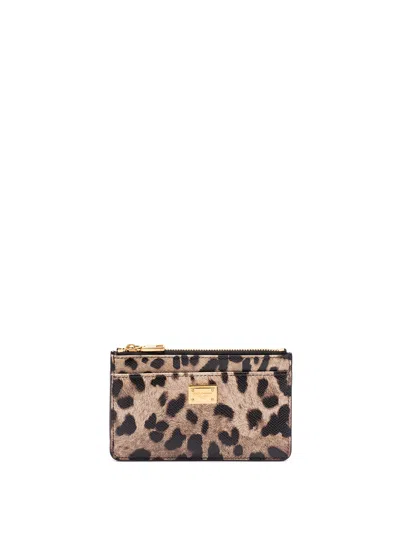 Dolce & Gabbana Leopard Print Card Holder In Brown