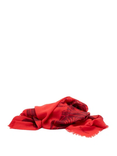 Burberry Wide `ekd` Wool Scarf In Red