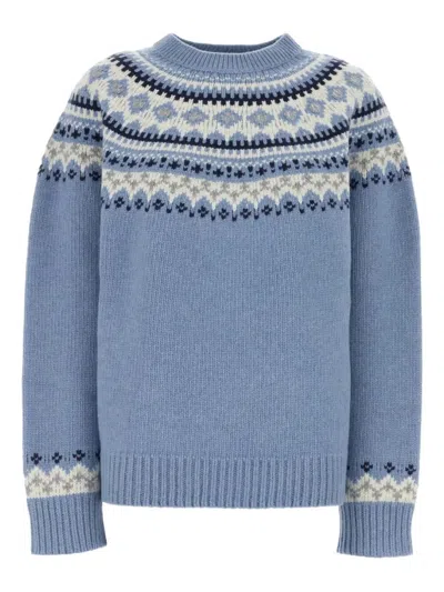 Miu Miu Virgin Wool Crewneck Knitwear In Blue