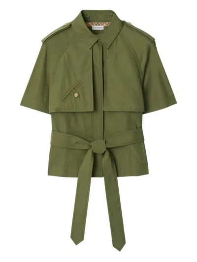 Burberry Cropped Cotton Poplin Trench Shirt In Green